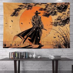 Tenture Murale Japonaise Ukiyo-e Samouraï Vagabond au Soleil Couchant