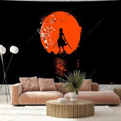 Tenture Murale Japonaise Ukiyo-e Samouraï au Clair de Lune Écarlate