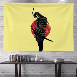 Tenture Murale Japonaise Ukiyo-e Samouraï en Armure face au Soleil Rouge