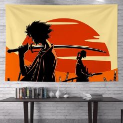 Tenture Murale Japonaise Ukiyo-e "Samouraïs au Soleil Couchant"