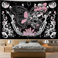 Tenture Murale Mystique Papillon du Crâne Rose Astral