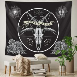 Tenture Murale Occulte - Crâne de Bouc & Symbole 666
