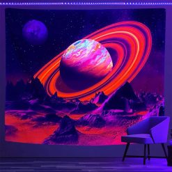 Tenture Murale Paysage Astral Planète Saturne Neon