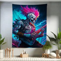 Tenture Murale Tête de Mort Guitariste Punk Électrique