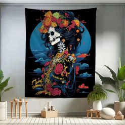 Tenture Murale Tête de Mort Santa Muerte Élégance Florale Nocturne