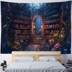 Tenture Murale Trompe-l’Œil Passage Secret vers la Bibliothèque Enchantée