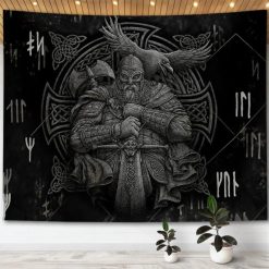 Tenture Murale Viking - Guerrier d’Odin et Corbeau de la Sagesse