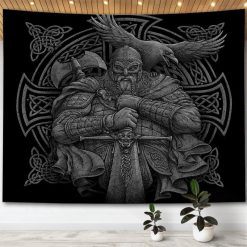 Tenture Murale Viking - Guerrier d’Odin et Corbeau de la Sagesse