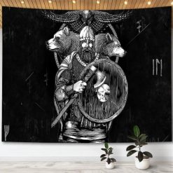 Tenture Murale Viking - Guerrier des Ours et Corbeau Sacré
