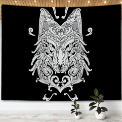 Tenture Murale Viking - Loup Runique de Fenrir