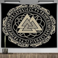 Tenture Murale Viking - Valknut et Cercle Runique des Dragons