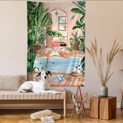 Tenture Murale Bohème Bain Tropical “Rêve d’Oasis”