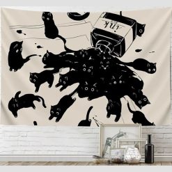 Tenture Murale Bohème Chats Noirs Minimalistes “Ink Cats”