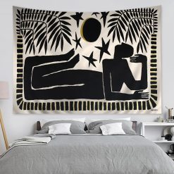 Tenture Murale Bohème Silhouette Noire “Rêverie Solaire”