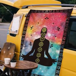 Tenture Murale Hippie Méditation des 7 Chakras et Fleur de Vie
