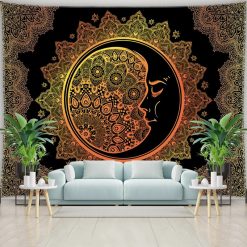 Tenture Murale Mandala “Fusion Solaire et Lune Dorée”