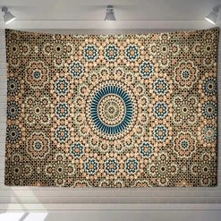 Tenture Murale Orientale Mandala Zellige d’Harmonie Dorée