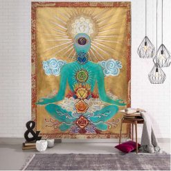 Tenture Murale Spirituelle Éveil des Chakras et Lumière Dorée