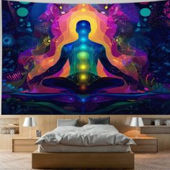 Tenture Murale Yoga Énergie Cosmique et Chakras Lumineux