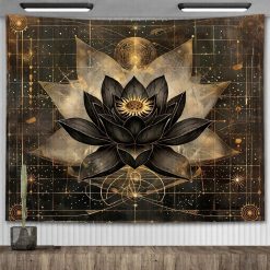 Tenture Murale Zen Lotus Cosmique Noir et Or