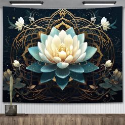 Tenture Murale Zen Lotus Dorée Mandala Bleu