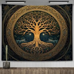 Tenture Murale Arbre de Vie Cercle d’Or Ancestral