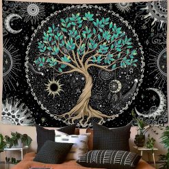 Tenture Murale Arbre de Vie Éveil Céleste aux Feuilles Turquoises