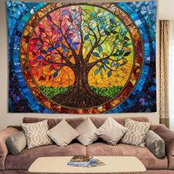 Tenture Murale Arbre de Vie Mosaïque des Saisons