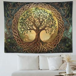 Tenture Murale Arbre de Vie Nœuds Celtiques de la Sagesse