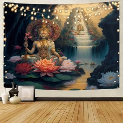 Tenture Murale Bouddha Yoga Cascade des Lotus Sacrés
