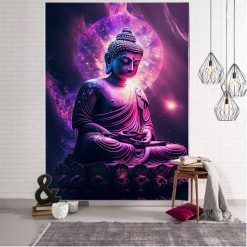 Tenture Murale Bouddha Yoga Énergie Cosmique du Lotus Violet