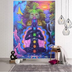 Tenture Murale Bouddha Yoga Éveil des Chakras et Sagesse Totémique