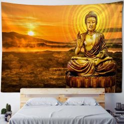 Tenture Murale Bouddha Yoga Lumière Dorée de l’Éveil au Soleil Levant