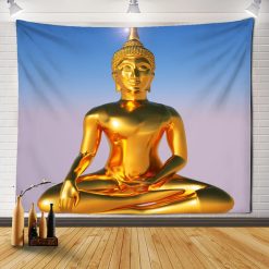 Tenture Murale Bouddha Yoga Lumière Dorée de la Méditation