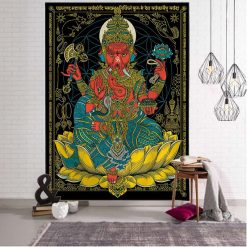 Tenture Murale Hindoue Ganesh Doré – Seigneur de la Sagesse et des Nouveaux Commencements