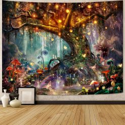 Tenture Murale Paysage Forêt Enchantée aux Champignons Lumineux