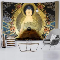 Tenture Murale Tibétaine Bouddha Doré de la Compassion Éveillée