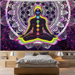 Tenture Murale Zen Yoga Alignement des Chakras Arc-en-Ciel