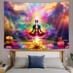 Tenture Murale Zen Yoga Éveil Arc-en-Ciel du Lotus