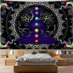Tenture Murale Zen Yoga Éveil des Chakras Cosmiques