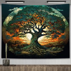Tenture Murale Arbre de Vie Crépuscule d’Émeraude