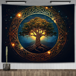 Tenture Murale Arbre de Vie Éclat des Étoiles Sacrées