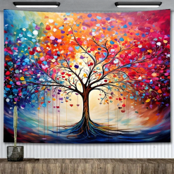 Tenture Murale Arbre de Vie Explosion des Couleurs du Cœur