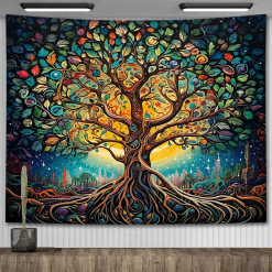 Tenture Murale Arbre de Vie Lumière d’Aurore sur la Cité