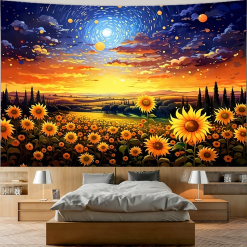 Tenture Murale Art “Champs de Tournesols au Soleil Couchant - Inspiration Van Gogh”