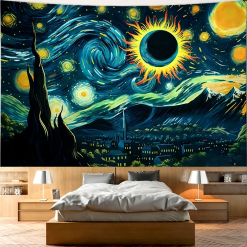 Tenture Murale Art “Éclipse sur Nuit Étoilée - Inspiration Van Gogh”