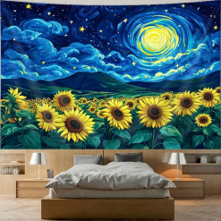 Tenture Murale Art “Tournesols sous Nuit Étoilée - Inspiration Van Gogh”