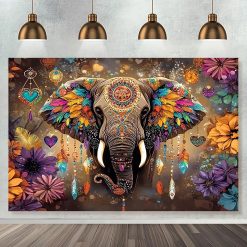 Tenture Murale Bohème Éléphant Orné aux Couleurs Mystiques