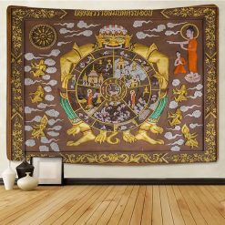 Tenture Murale Thaïlandaise Roue du Samsara Dorée