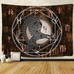 Tenture Murale Viking - Corbeau Runique de la Lune